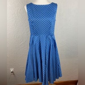 Grace Karin Blue White Polka Dot Fit and Flare Dress Size Large Sleeveless